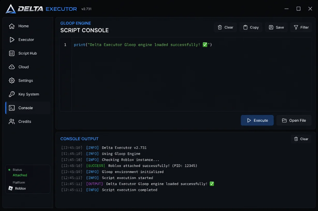 Delta Executor Gloop engine script console